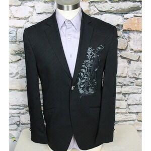EXTREME Mens Black Blazer Embossed Design Silver Thread Two Button Poly Viscose